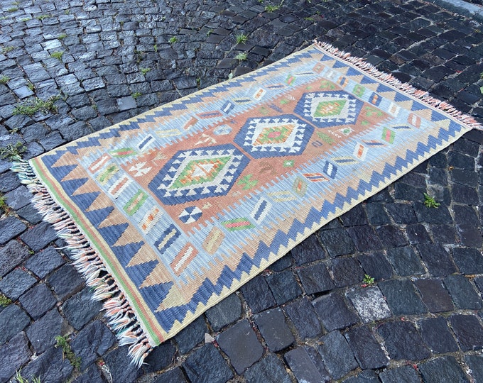 Turkish kilim Handmade kilim, Vintage Kilim, Wool rug, Home decor, Carpet, Bohemian rug | 103 x 167 cm = 3,3 x 5,4 ft