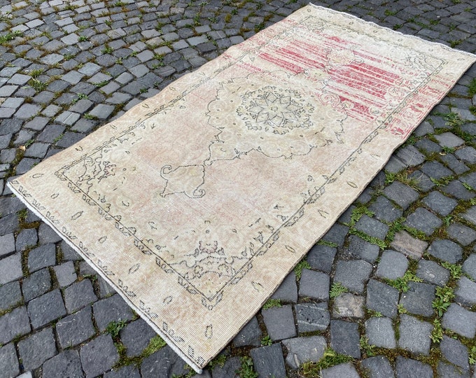 Handknotted rug, Wool rug, Bohemian rug, Vintage rug, Turkish rug, Organic rug, Carpet, Living room rugs | 114 x 219 cm = 3,7 x 7,1 ft