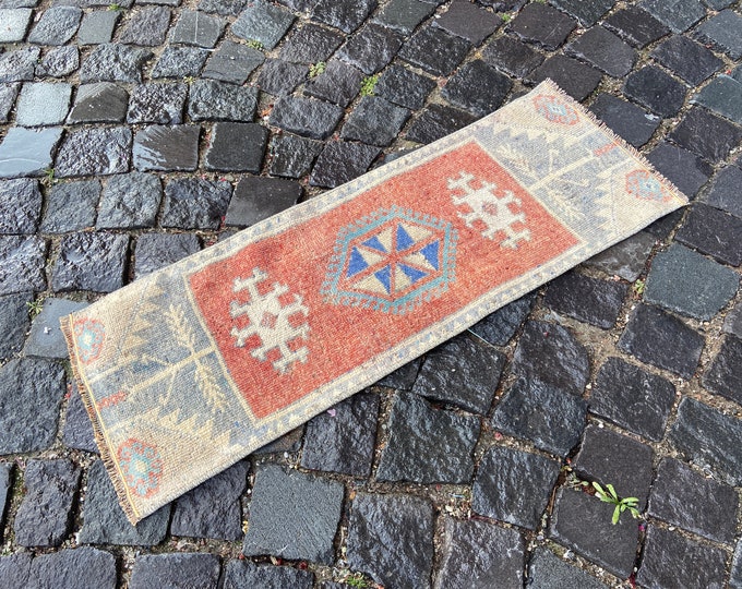 Doormat, Small Rug, Turkish Rug, Vintage Rug, Wool Rug, Handmade rug, Home Decor, Carpet, Oushak rugs |  33 x 91 cm = 1,0 x 2,9 ft