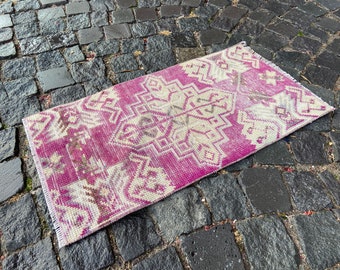 Turkish carpet, Bohemian small rug, Vintage wool rug, Home decor, Entryway rug, Doormats, Purple rug | 42 x 79 cm = 1,3 x 2,5 ft