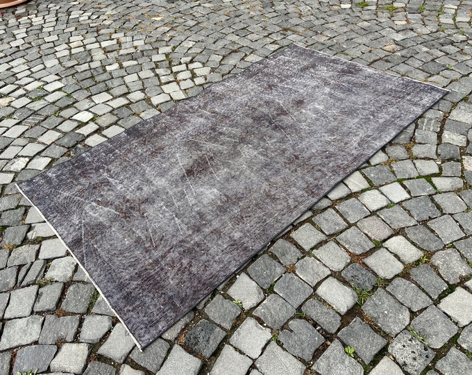 Over dyed Wool area rug, Black Turkish vintage rug, Handmade carpet, Kilim, Bohemian area rugs, Farmhouse decor 109 x 192 cm = 3,5 x 6,2 ft