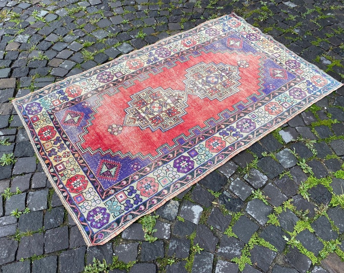 Bohemian rug, Area Rug, Turkish rug, Home decor, Vintage rug, Wool rug, Handmade rug, Carpet, Kilim | 112 x 192 cm = 3,6 x 6,2 ft
