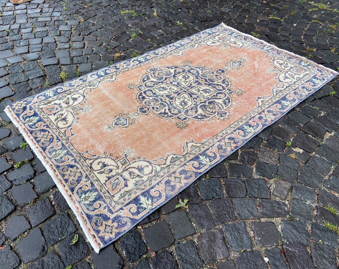 Vintage rug, Turkish rug,  Area rug , Wool rug,  Boho decor, Handmade Carpet | 113 x 194 cm = 3,7 x 6,3 ft