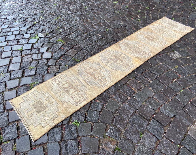 Handmade wool rug, Runner rug, Turkish rug, Vintage rug, Kitchen rug, Wool rug, Entryway rug, Natural dyed rug | 46 x 234 cm = 1,5 x 7,6 ft
