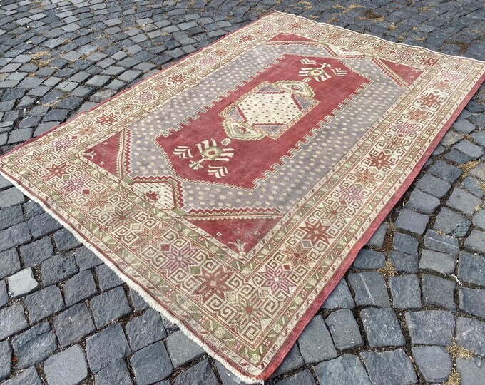 Large rug, Oushak  rug, Turkish rug, Vintage rug, Wool rug, Handmade rug, Carpet, Home decor, Anatolian rug | 142 x 197 cm = 4,6 x 6,4 ft