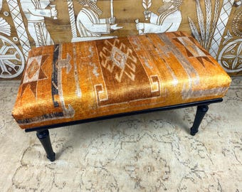 Handmade Turkish Rug Bench, Boho Ottoman, Custom Size