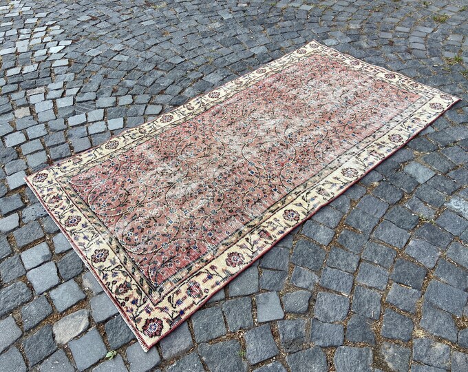Carpet, Turkish handmade rug, Area kilim, Vintage wool rug, Bohemian kitchen rug 107 x 199 cm = 3,5 x 6,5 ft
