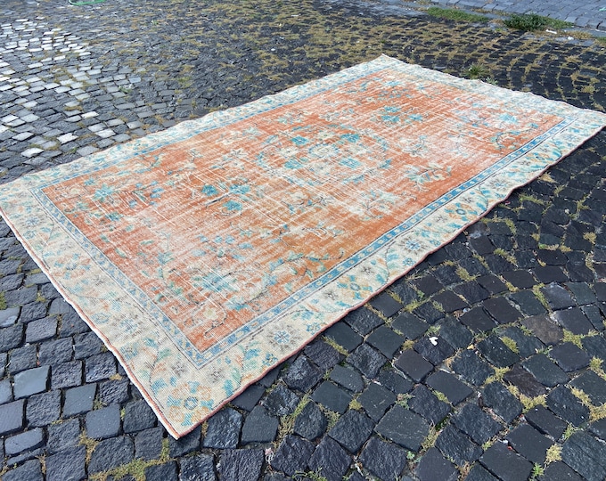 Turkish vintage rug, Handmade wool rug, Oushak large rugs, Living room rug, Carpet, Kilim rug | 187 x 309 cm = 6,1 x 10,1 ft