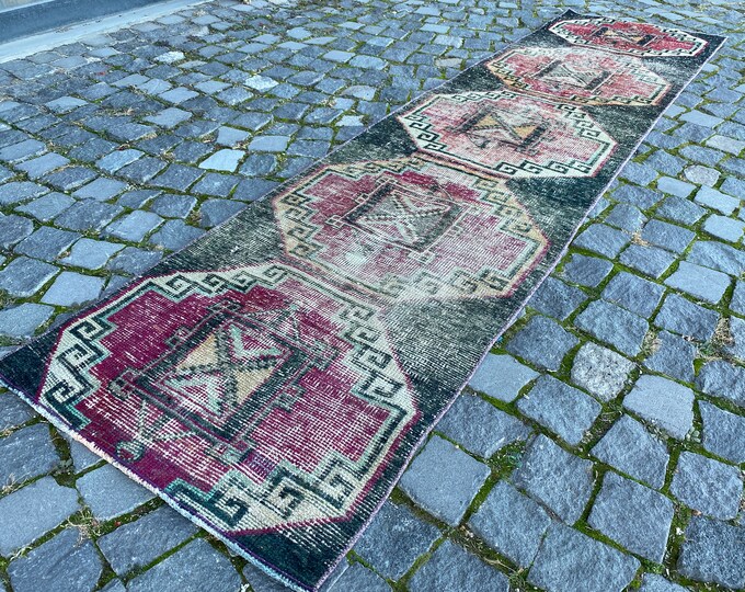 Runner Rug, Turkish rug, Vintage rug, Hallway rug, Wool rug, Handmade rug, Carpet, Kilim, Home decor 67 x 266 cm = 2,1 x 8,7 ft