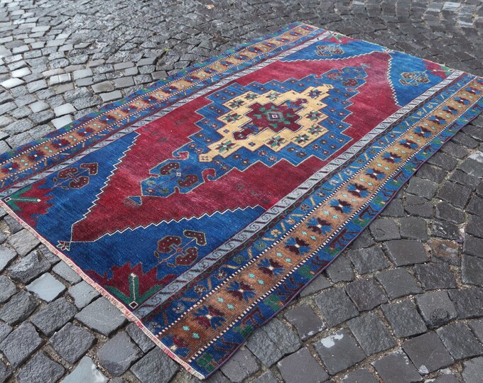 Carpet, Turkish rug, Handmade rug, Area rug, Kilim, Vintage rugs, Wool rug, Bohemian rug | 4.4 x 7.0 ft =  138 x 216 cm