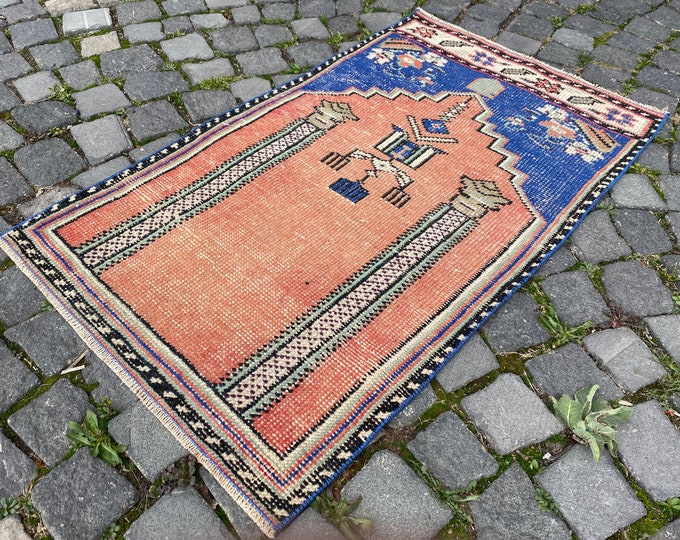 Vintage rug, Area Rug, Turkish rug, Home decor, Wool rug, Handmade rug, Carpet, Kilim | 67 x 113 cm = 2,1 x 3,7 ft