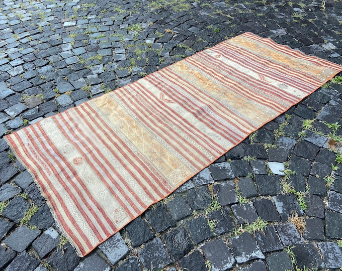 Turkish Kilim, Vintage kilim, Runner kilim, Wool kilim, Bohemian rug, Handmade kilim, Carpet, Hand knotted rug | 89 x 207 cm = 2,9 x 6,7 ft