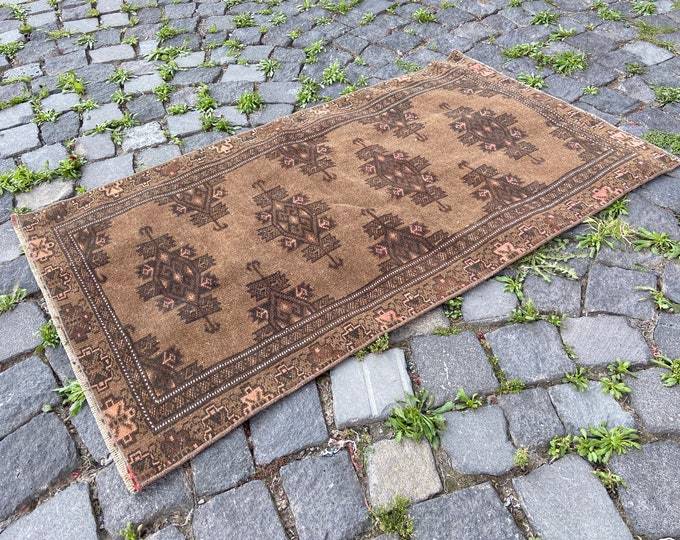 Vintage rug, Area Rug, Turkish rug, Home decor, Wool rug, Handmade rug, Carpet, Kilim | 65 x 112 cm = 2,1 x 3,6 ft