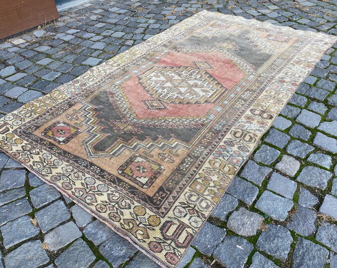 vintage rug  turkish rug vintage area rug antique rug  floral rug  gift for dad farmhouse rug gift for mom rugs for bedroom | 3,9 x 6,8 ft