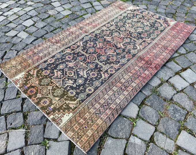 Bohemian area rug, Turkish vintage rug, Handmade wool  rug, Ethnic rug, Kitchen rug, Decor rug, Red rug | 91 x 149 cm = 2,9 x 4,8 ft