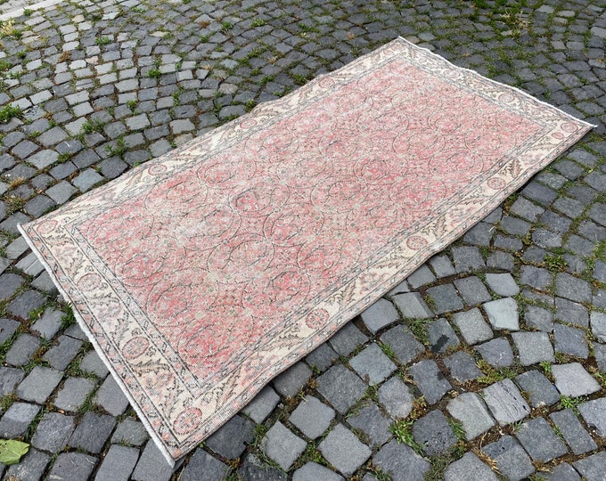 Natural rug, Handmade area rug, Turkish wool rug, Boho rug, Living room rug, Handwoven rug, Oushak ructic rug | 113 x 209 cm = 3,7 x 6,8 ft