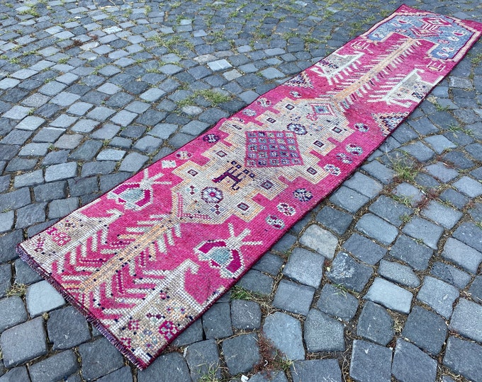 Vintage rug, Turkish rug, Runner Rug, Hallway rug, Wool rug, Handmade rug, Carpet, Kilim, Home decor 60 x 282 cm = 1,9 x 9,2 ft