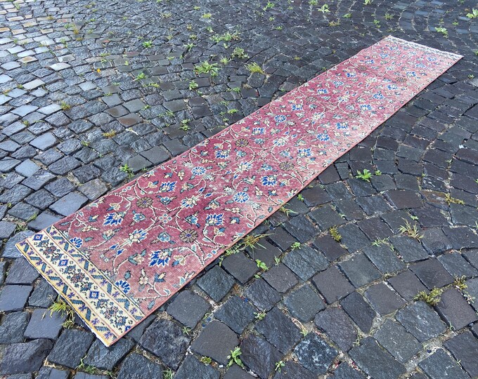 Entryway rug, Wool rug, Runner rug, Bohemian rug, Vintage rug, Turkish rug, Room decor, Interior Decor | 55 x 289 cm = 1,8 x 9,4 ft