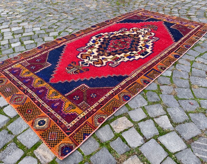 Wool rug, Area Rug, Turkish rug, Home decor, Vintage rug,  Handmade rug, Carpet, Kilim, Bohemian rug 109 x 223 cm = 3,5 x 7,3 ft