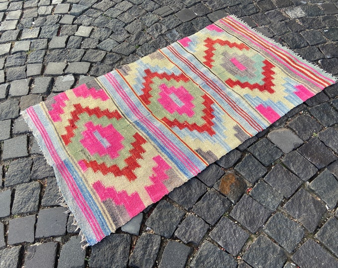 Kilim, Area rug, Vintage rug, Handmade rug, Anatolian rug, Bohemian wool rug, Vintage carpet, Kilim rug | 71 x 123 cm = 2,3 x 4,0 ft