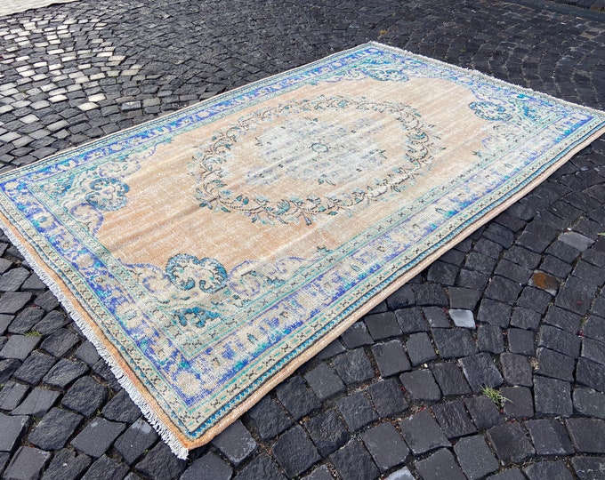 Turkish rug, Vintage rug, Large rug, Oushak  rug, Wool rug, Handmade rug, Carpet, Kilim, Home decor | 189 x 287 cm = 6,2 x 9,4 ft