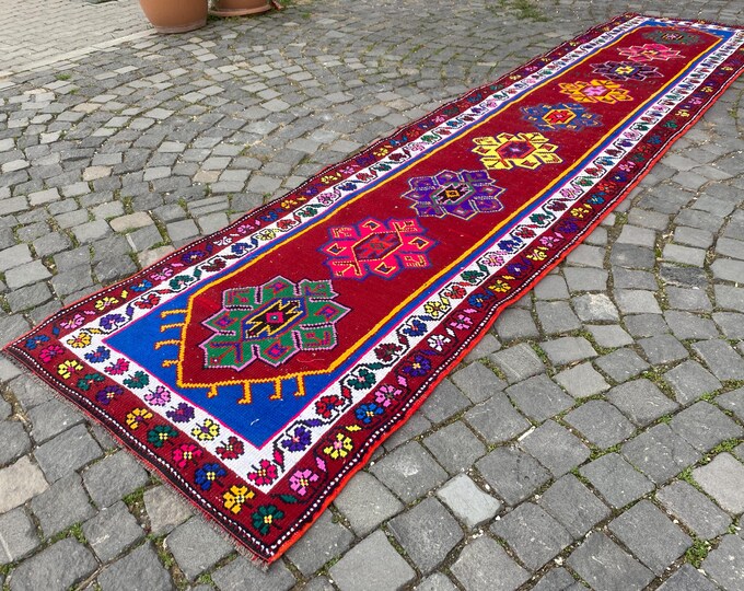 2,9 x 13 ft housewarming rug handmade area rug  turkish handmade rug bedroom rugs  turkish rug vintage area  antique rug  floral rug