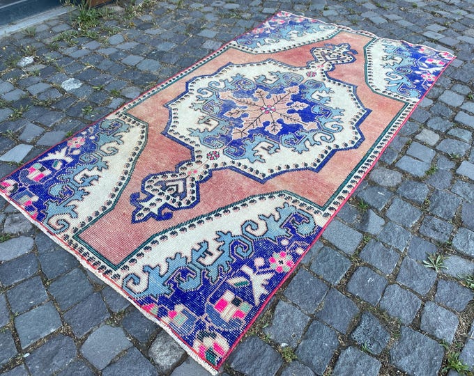 Turkish rug, Vintage rug,  Area rug , Wool rug,  Boho decor, Handmade Carpet 111 x 204 cm = 3,6 x 6,6 ft