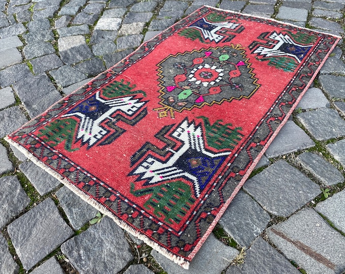 Turkish rug, Vintage rug, Small Rug, Doormat, Home decor, Wool rug, Handmade rug, Carpet, Kilim 54 x 93 cm = 1,7 x 3,0 ft