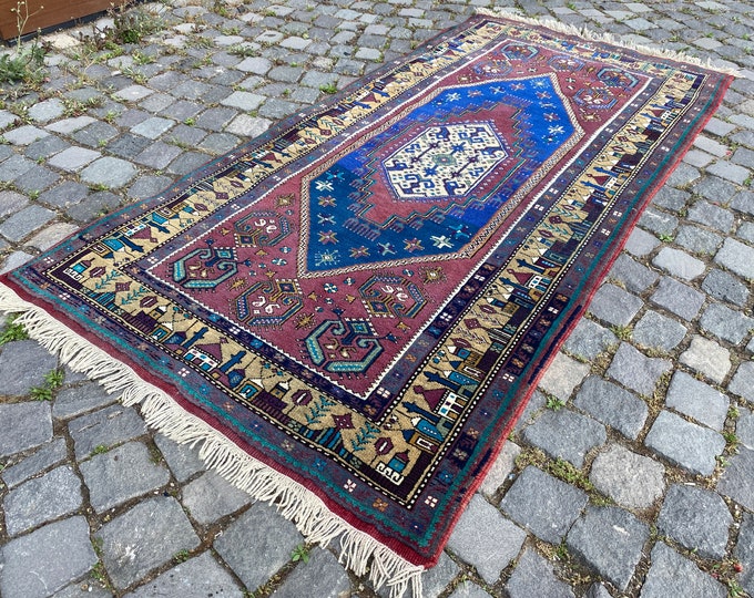 Turkish rug, Vintage rug, Area Rug, Home decor, Wool rug, Handmade rug, Carpet, Kilim | 100 x 205 cm = 3,2 x 6,7 ft