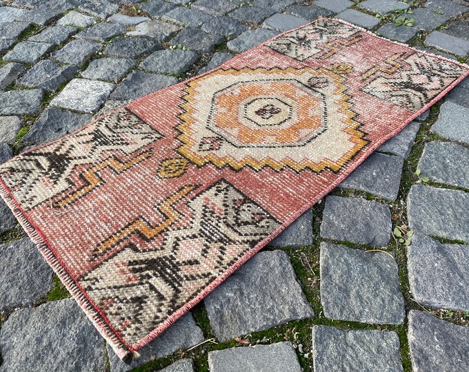 Small Rug, Turkish rug, Vintage rug, Doormat, Home decor, Wool rug, Handmade rug, Carpet, Kilim 40 x 85 cm = 1,3 x 2,7 ft