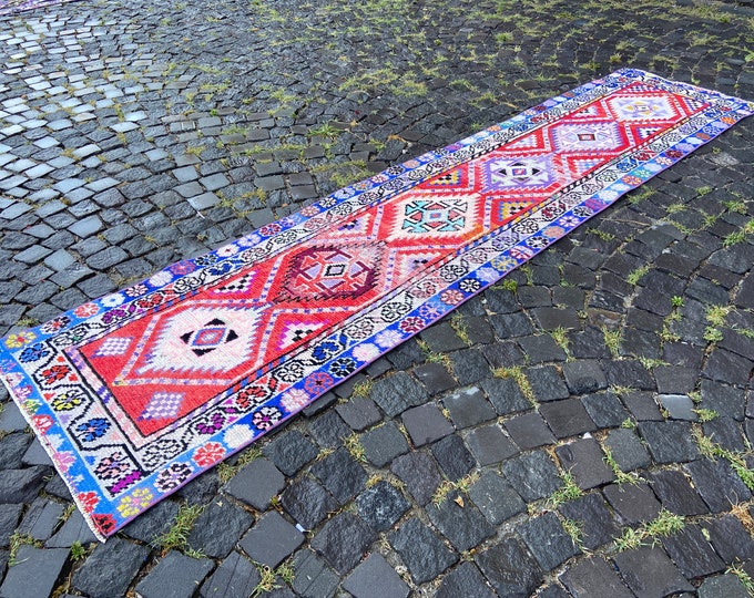 Kitchen rug, Turkish rug, Vintage rug, Runner Rug, Hallway rug, Wool rug, Handmade rug, Carpet, Kilim | 76 x 331 cm = 2,4 x 10,8 ft