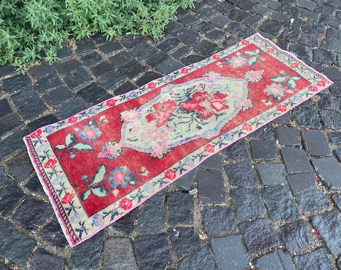 Handmade rug, Doormats, Turkish rug, Vintage rug, Small Rug, Home decor, Wool rug,  Carpet, Kilim | 46 x 123 cm = 1,5 x 4,0 ft