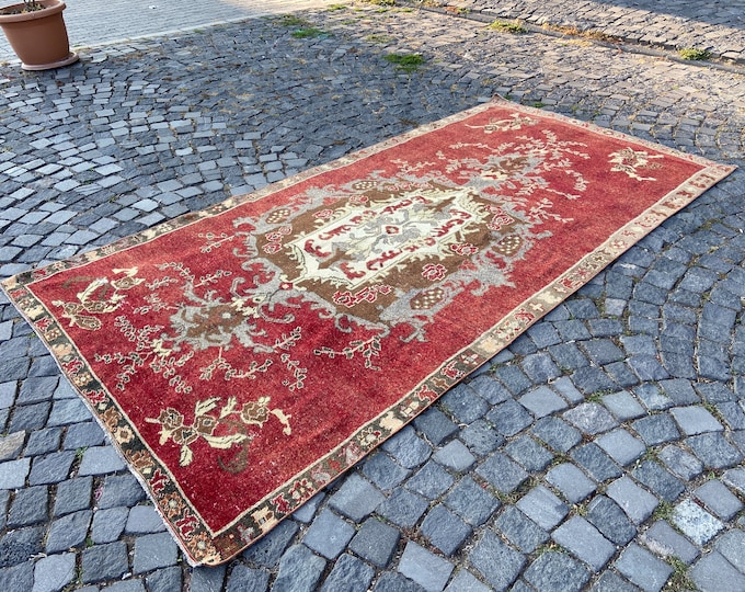 Handmade floral rug, Bohemian vintage rug, Turkish large rug, Oushak rug, Wool carpet, Living room rug 154 x 306 cm = 5,0 x 10 ft