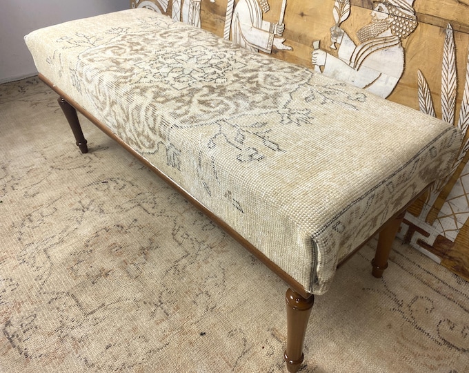 Tax Free Handwoven Kilim Bench, Upholstered Ottoman Coffee Table, Entryway Bench