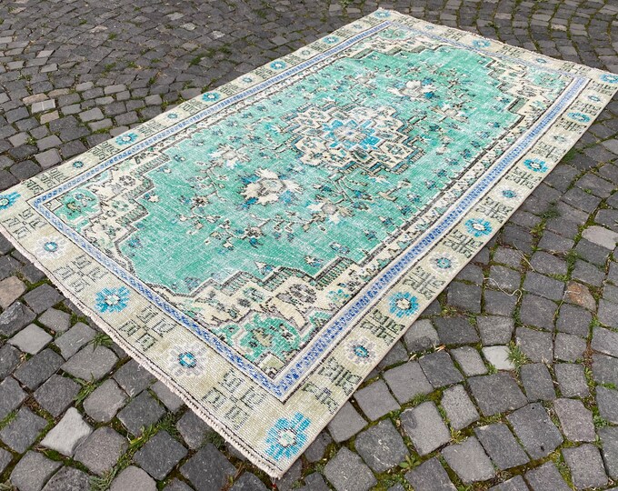 Vintage Turkish rug, Large Oushak  rug, Wool handmade rug, Carpet, Kilim, Decor rug, Bohemian rug | 159 x 265 cm = 5,2 x 8,6 ft