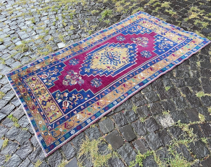 Vintage rug, Area Rug, Turkish rug, Home decor, Wool rug, Handmade rug, Carpet, Kilim | 105 x 192 cm = 3,4 x 6,2 ft