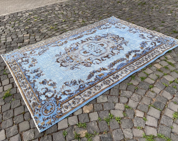 Turkish vintage wool handmade large rug, Oriental design for bedroom living room carpet, Overdyed carpet | 173 x 256 cm = 5,6 x 8,3 ft