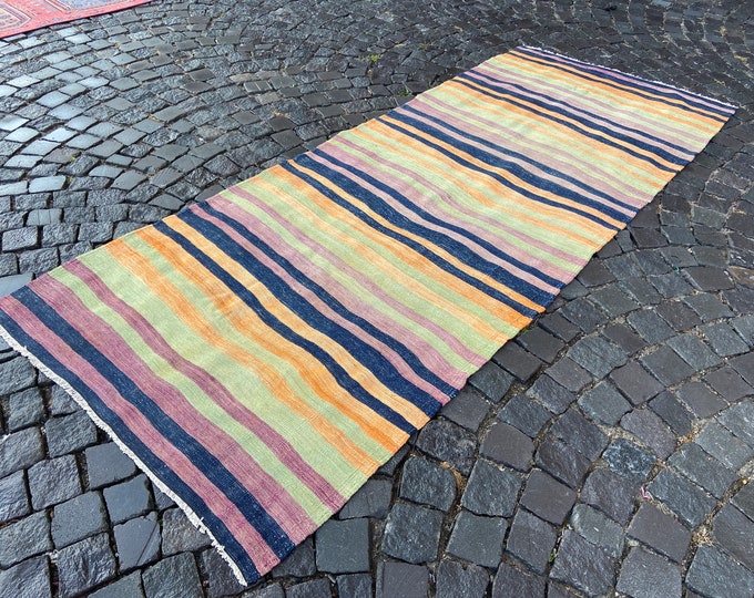 Runner kilim, Turkish Kilim, Vintage kilim, Wool kilim, Bohemian rug, Handmade kilim, Carpet, Hand knotted rug | 110 x 281 cm = 3.6 x 9.1 ft