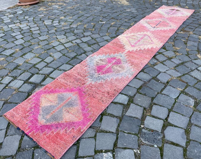 housewarming rug handmade rug turkish rug  rugs for bedroom vintage runner rug antique rug  floral rug  gift for 1,7 x 9,6 ft