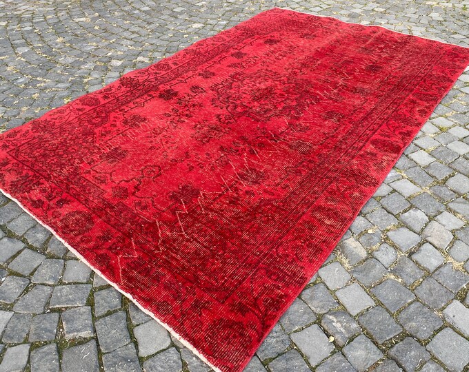 Overdyed Turkish rug, Handmade wool rug, Vintage bohemian rug, Large carpet, Living room rug | 178 x 280 cm = 5,8 x 9,1 ft