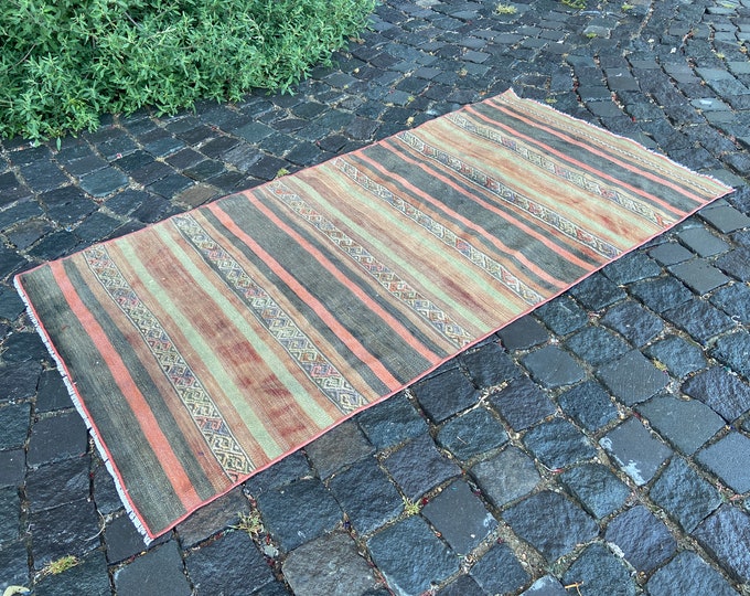 Boho rug, Turkish kilim, Natural dyed rug, Wool rug, Handmade kilim, Carpet, Decor rug,  Runner kilim | 86 x 165 cm = 2,8 x 5,4 ft