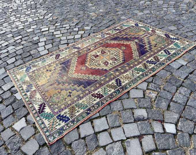 Vintage rug, Area Rug, Turkish rug, Home decor, Wool rug, Handmade rug, Carpet, Kilim | 115 x 194 cm = 3,7 x 6,3 ft