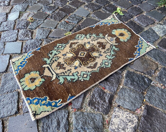 Doormat, Turkish rug, Vintage rug, Small Rug, Home decor, Wool rug, Handmade rug, Carpet | 38 x 70 cm = 1,2 x 2,2 ft