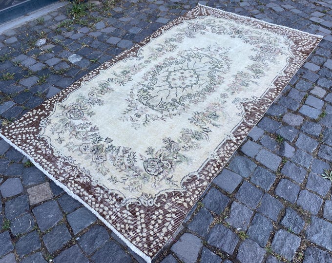 housewarming rug handmade rug turkish rug  vintage runner rug antique rug  gift for mom  farmhouse rug 115 x 211 cm = 3,7 x 6,9 ft