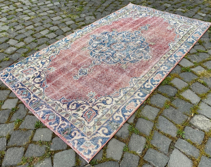 Turkish area rug, Handmade wool rug, Bohemian area rug, Living room rug, Kitchen rug | 107 x 189 cm = 3,5 x 6,2 ft