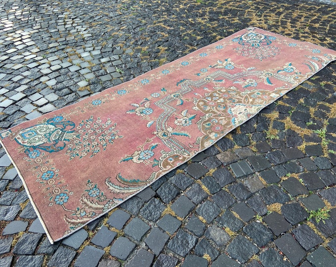 3,6 x 9,4 ft,Home decor, Turkish  vintage rug, Runner rug, Hallway rug, Wool rug, Handmade carpet, Kilim, Kitchen rug | 110 x 288 cm
