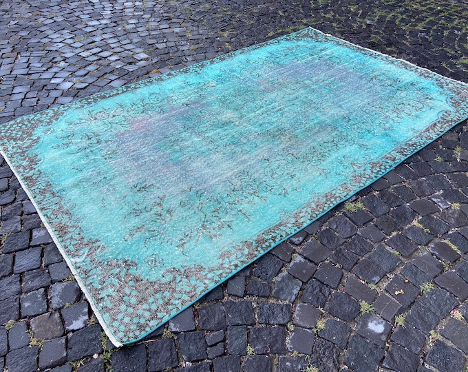Overdyed rug, Turkish rug, Vintage rug, Large rug, Oushak  rug, Wool rug, Handmade rug, Carpet, Kilim | 181 x 287 cm = 5,9 x 9,4 ft