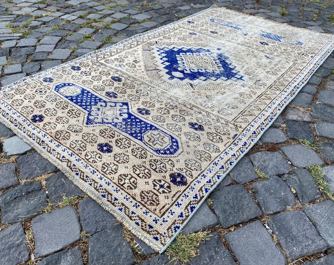 Bohemian wool rug, Handmade area rug, Turkish vintage rug, Ethnic rug, Vintage from 1970s, Entryway rug 92 x 167 cm = 3,0 x 5,4 ft