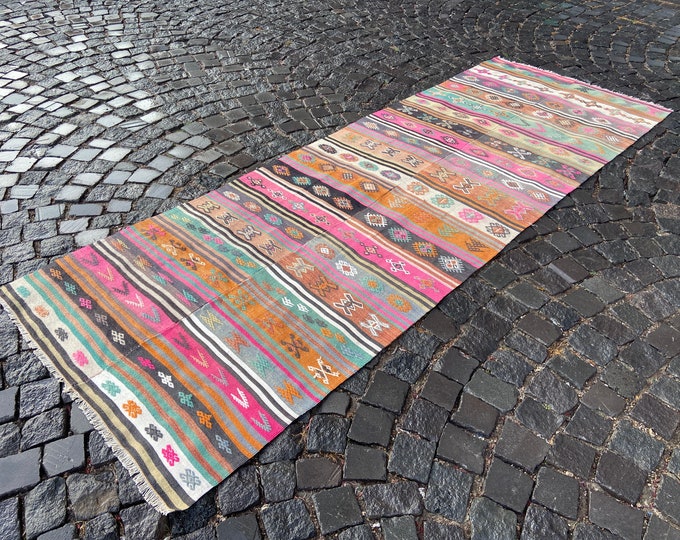 Vintage kilim, Turkish runner, Turkish kilim, Rug, Kilim, Handmade kilim, Corridor kilim | 103 x 283 cm = 3,3 x 9,2 ft