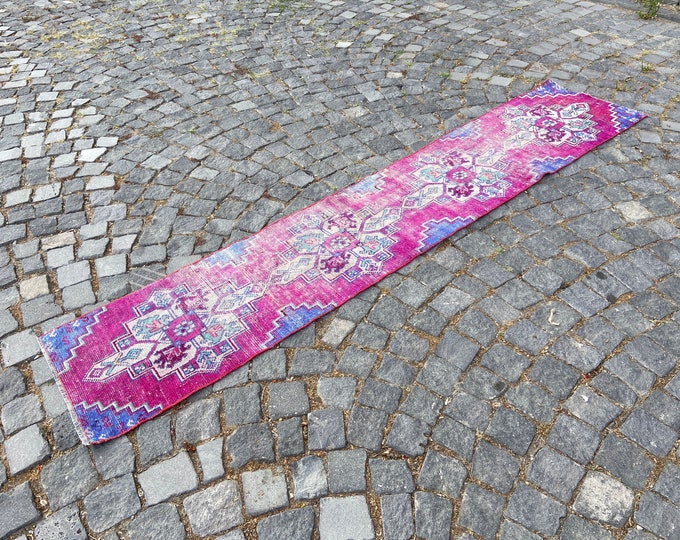 Runner rug, Turkish rug, Natural dyed rug, Bohemian rug, Decor rug, Entyway rug, Corridor rug 49 x 254 cm = 1,6 x 8,3 ft